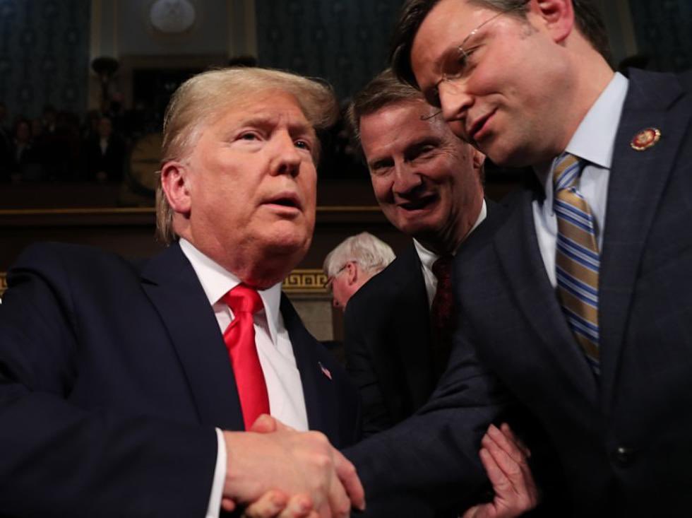 LeadingReport's tweet photo. BREAKING: Speaker Mike Johnson says former President Trump will be “on turbo” for his second term. 

“Former President Donald Trump learned a lot of painful lessons in his first term. This included realizing there were those within government agencies ‘working against him.’ Once President Trump gets back to office, his second term will be similar to the first one but ‘on turbo.’ I think we are going to be right off to the races."
