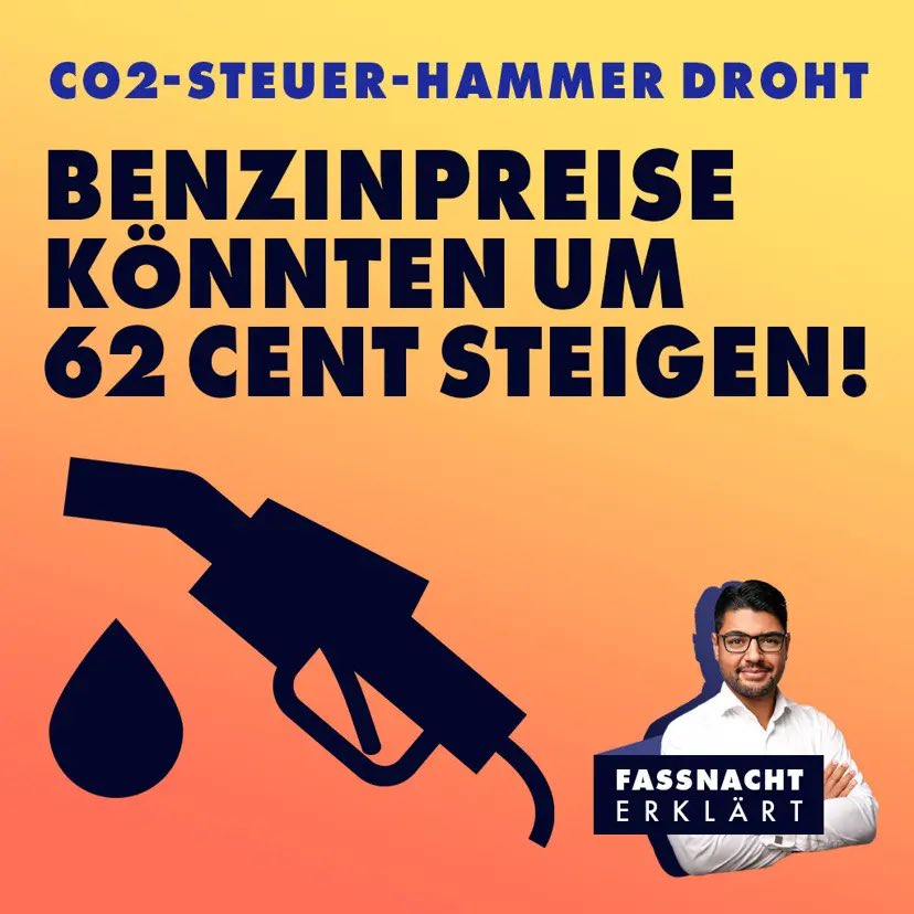 Benzinpreis um 62 Cent, Gas-Preise um 5 Cent rauf - dank sinnfreier CO2-Bepreisung!

Im Jahre 2027 sollen die CO2-Preissysteme in den europäischen Emissionshandel überführt werden.

Dies könnte zum Ergebnis haben, dass der CO2-Preis auf 250 bis 300 Euro pro Tonne steigen könnte.