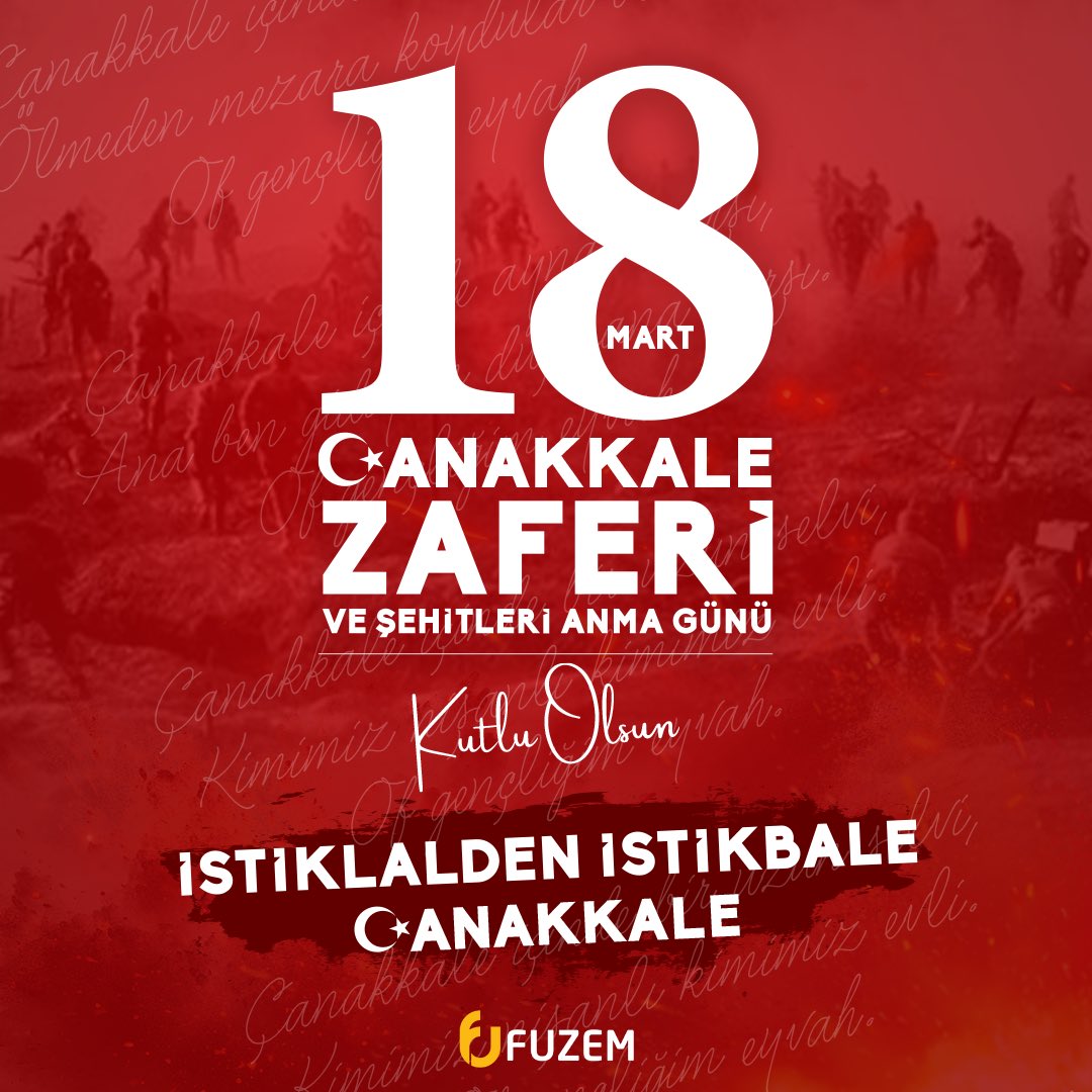 ‘’Şu Boğaz harbi nedir? Var mı ki dünyada eşi?..’’ Mehmet Akif Ersoy Çanakkale Zaferi’nin 109. Yıldönümünü kutluyor. Başta Ulu Önder Gazi Mustafa Kemal Atatürk olmak üzere tüm şehit ve kahramanlarımızı rahmetle, minnetle yâd ediyoruz. Ruhları şad olsun.🇹🇷