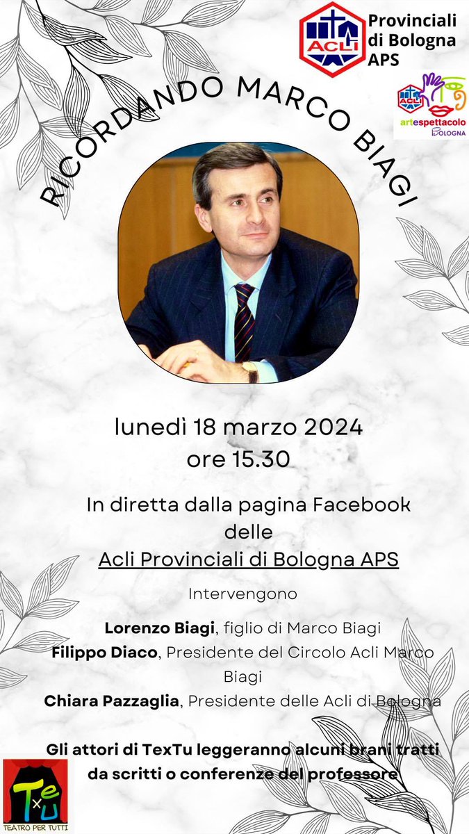 Sono passati 22 anni dall’omicidio del giuslavorista bolognese Marco Biagi. Una pagina terribile della nostra storia.

Vi aspettiamo online sulla pagina Facebook e sul canale YouTube delle Acli provinciali di Bologna.