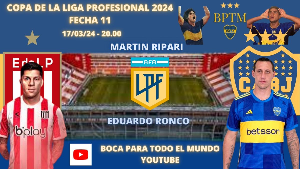 Desde las 20.00 viví <a href="/EdelpOficial/">Estudiantes de La Plata</a> - @Boca en Boca Para Todo el Mundo. Primero con nuestro archivo y luego con las voces a partir de las 20.30. Relata <a href="/martinripari/">Martin Ripari</a> y comenta un servidor.