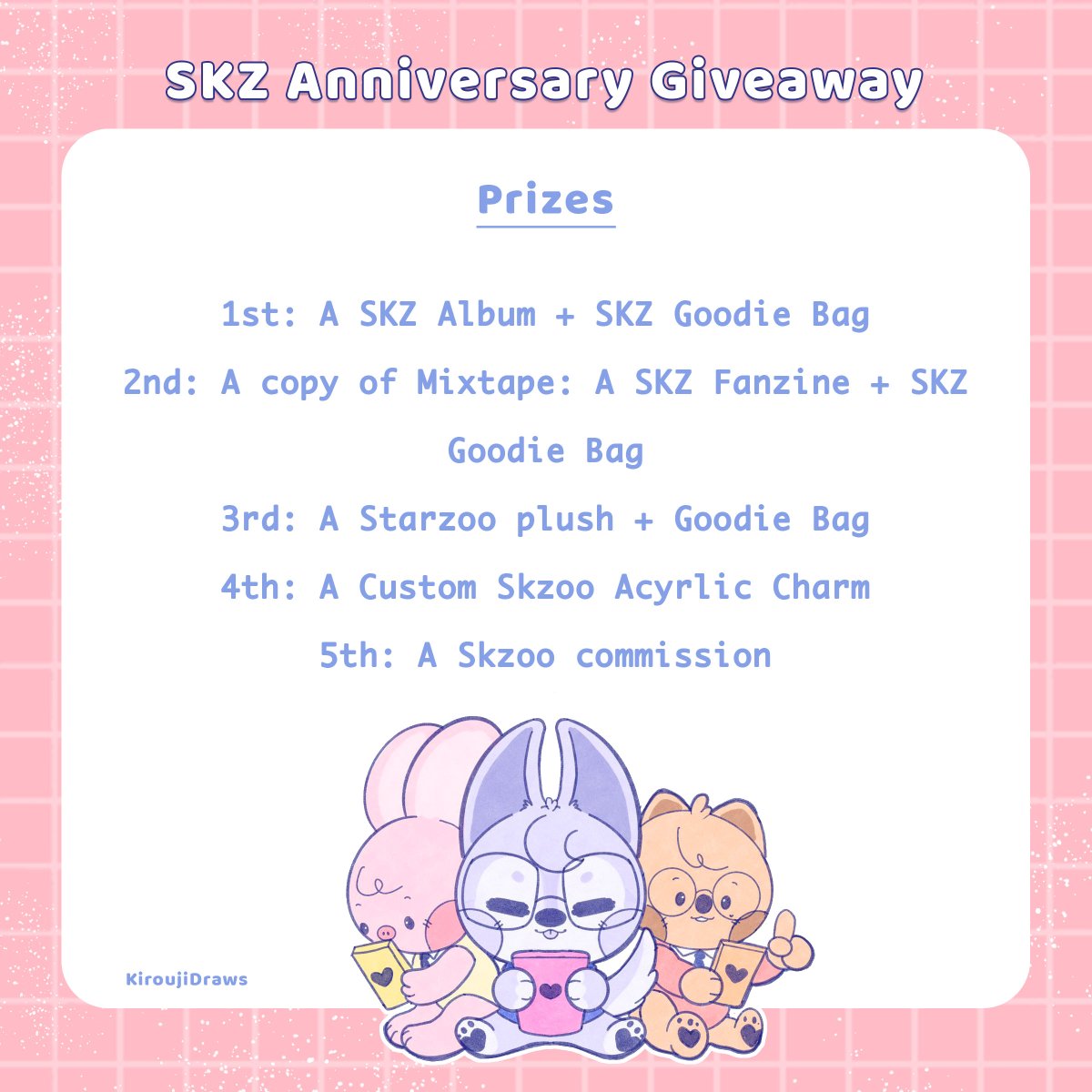 kiroujidraws's tweet photo. We're nearing SKZ Anniversary day, so I'm hosting a little Giveaway to celebrate 6 years of Stray Kids~!
Rules Below
Ends 03.25 
Good luck 💛 https://t.co/ZZGIK3b5k9