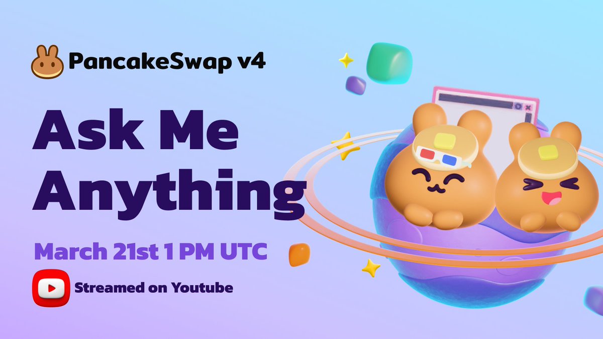💬🥞Join us for an insightful AMA session to dive deep into Pancakeswap v4

📅 March 21st
🕘 1 PM UTC
📝 Fill out this form with your questions: forms.gle/aYBwAatEpVJZFY…
*AMA link will be shared later this week. 

Don't miss out on this opportunity to learn more about