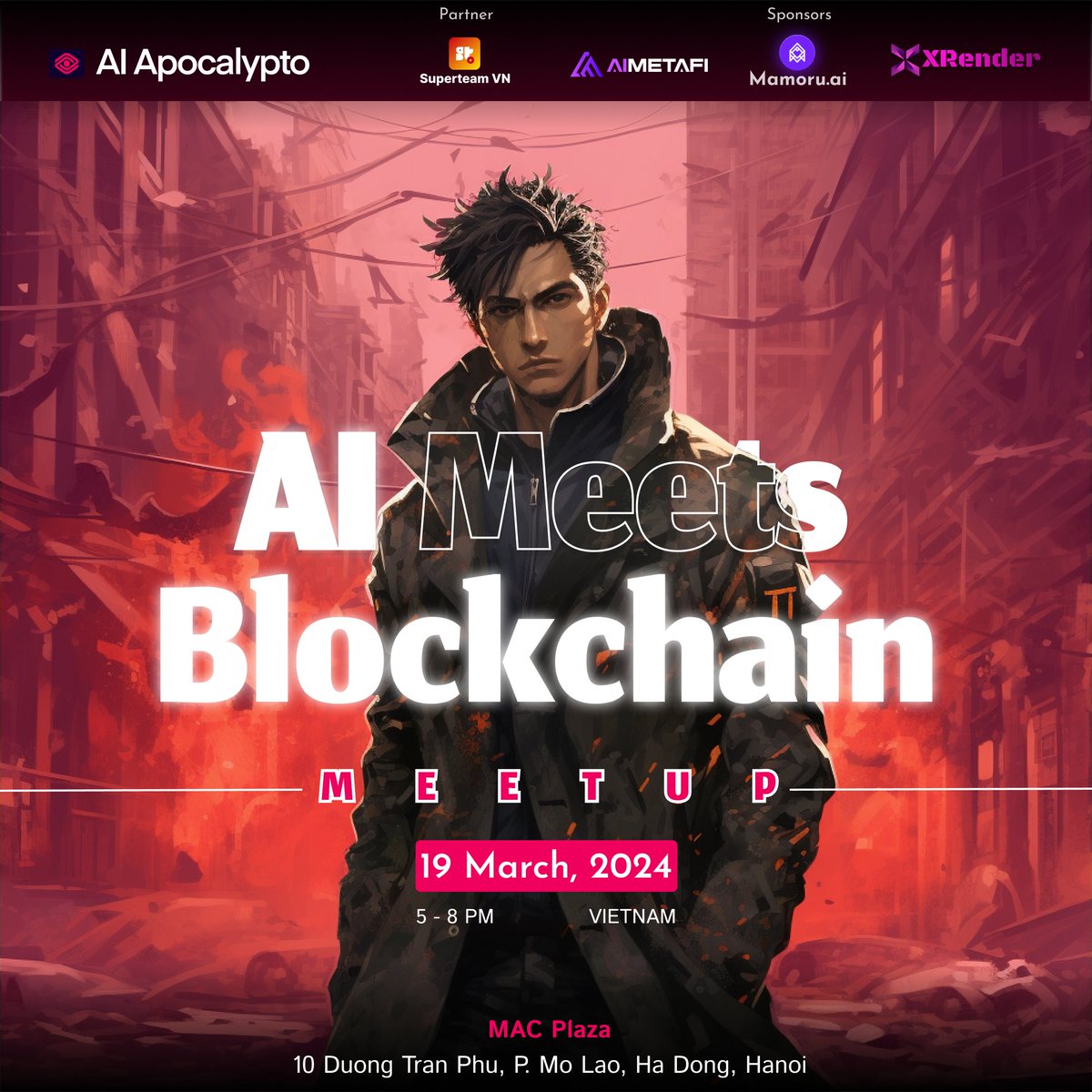 AI Apocalypto (@aiapocalypto) on Twitter photo Hi Vietnam! 👋
We are doing an "AI meets Blockchain Meetup" on 19th March powered by <a href="/SuperteamVN/">Superteam Vietnam</a> !
In Hanoi, just after #ETHVietnam !
Sponsored by <a href="/XRenderAI/">XRender AI</a>
<a href="/ai_metafi/">AIMETAFi | We're Hiring👋</a> & <a href="/mamorudotai/">Mamoru AI</a>
Register here! ASAP! lu.ma/aimeetsblockch… Hi Vietnam! 👋
We are doing an "AI meets Blockchain Meetup" on 19th March powered by <a href="/SuperteamVN/">Superteam Vietnam</a> !
In Hanoi, just after #ETHVietnam !
Sponsored by <a href="/XRenderAI/">XRender AI</a>
<a href="/ai_metafi/">AIMETAFi | We're Hiring👋</a> & <a href="/mamorudotai/">Mamoru AI</a>
Register here! ASAP! lu.ma/aimeetsblockch…