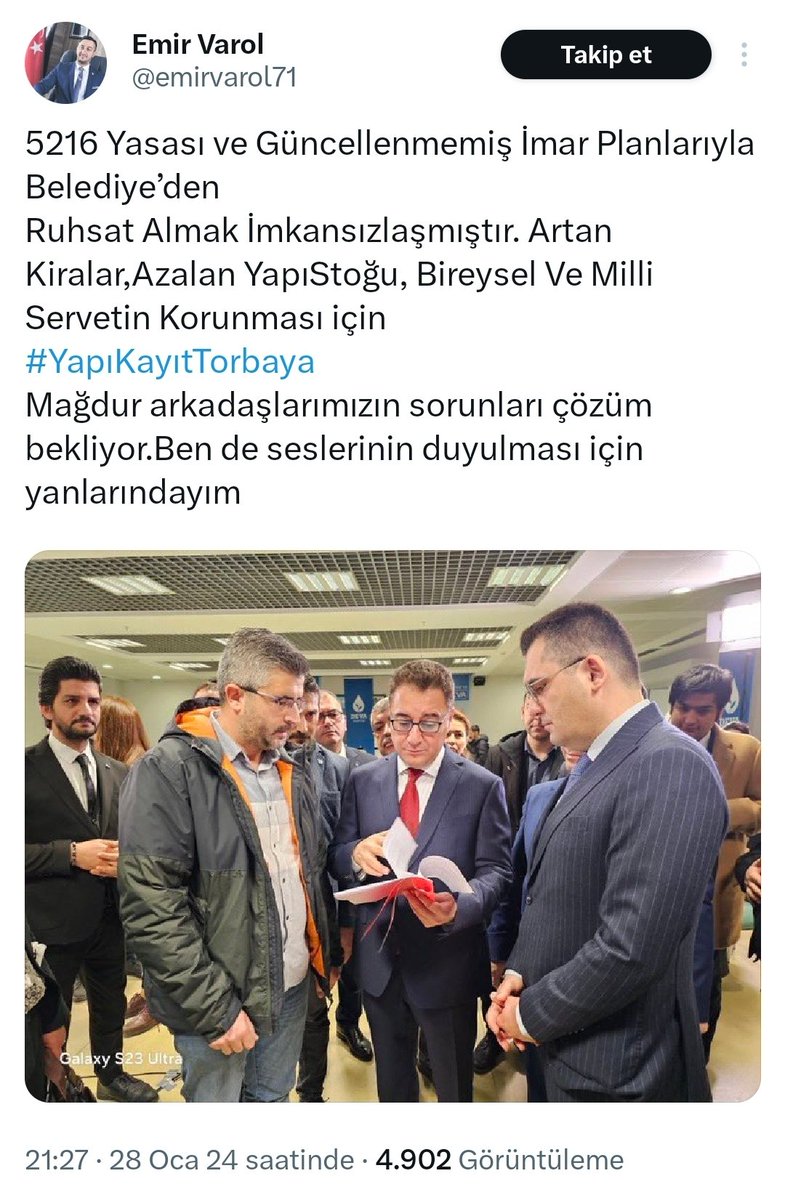 19 Ocak'ta Bursa'ya gelen Ali Babacan Aday Tanıtım Toplantısını gerçeklestirdi. <a href="/iytdernegi/">İMAR YASASINA TAKILANLAR DERNEĞİ TÜRKİYE</a> Genel Başkanı İbrahim Hacıoğlu kendisine #YapıKayıt Mağduriyetini anlatan dosyayı sundu. Sorunları sözlü bir şekilde de dile getirdi. 
Yıkımların durması konusunda, yeni bir yasal