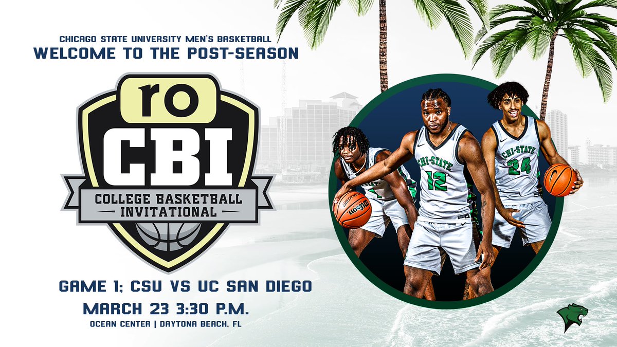 The Chicago State MBB is returning to the postseason for the first time since 2013, officially accepting an invitation to compete in the Ro College Basketball Invitational 

No. 15 Chicago State
vs. No. 2 UC San Diego

📅 March 23
🏝️ Daytona Beach, FL
⏱️ 2:30p CT
