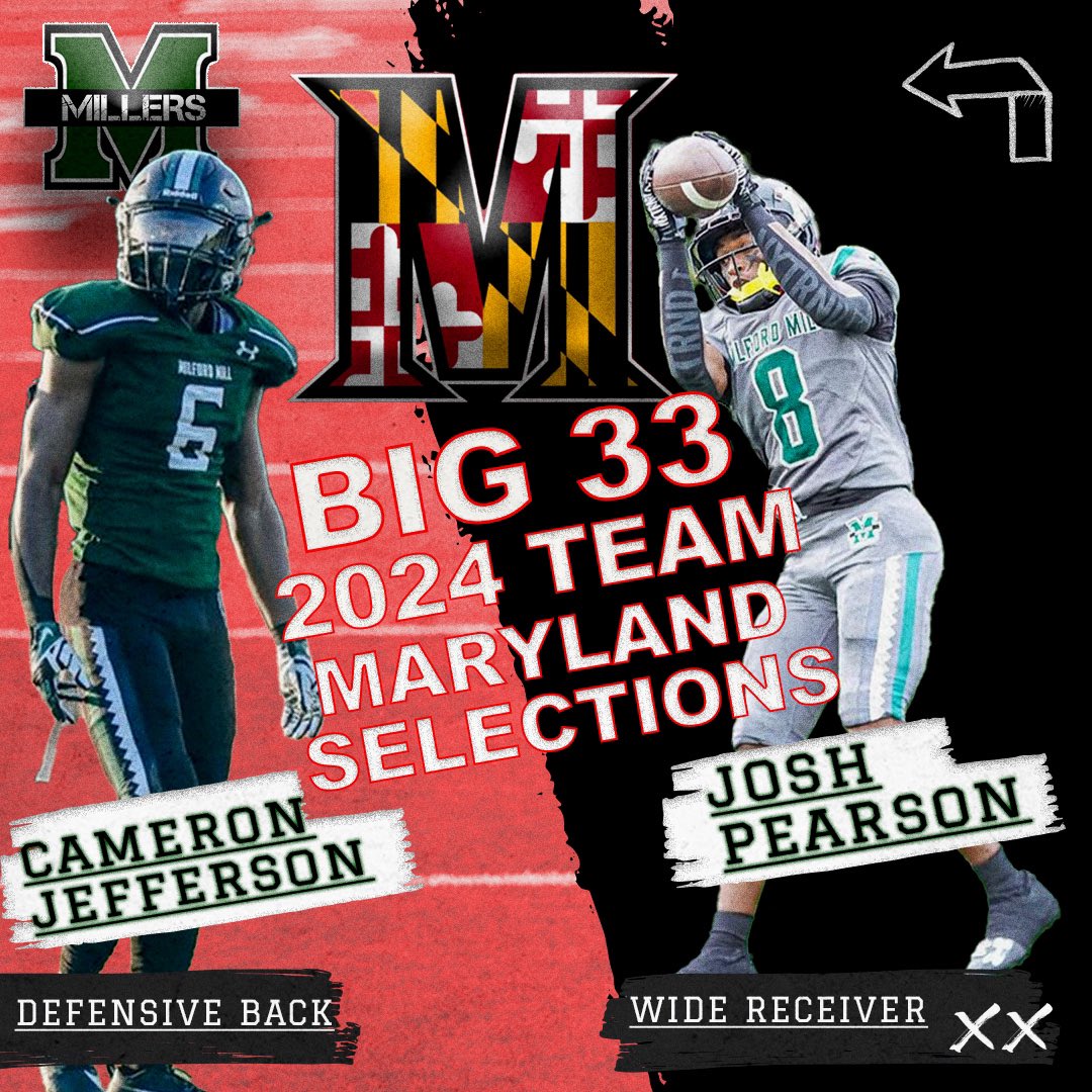 Congratulations for being selected to the @Big33MD Team Maryland! @Y3ahDatt_Cam @imjoshpearson #MillerPride @MilfordMillAcad @MilfordMillATH