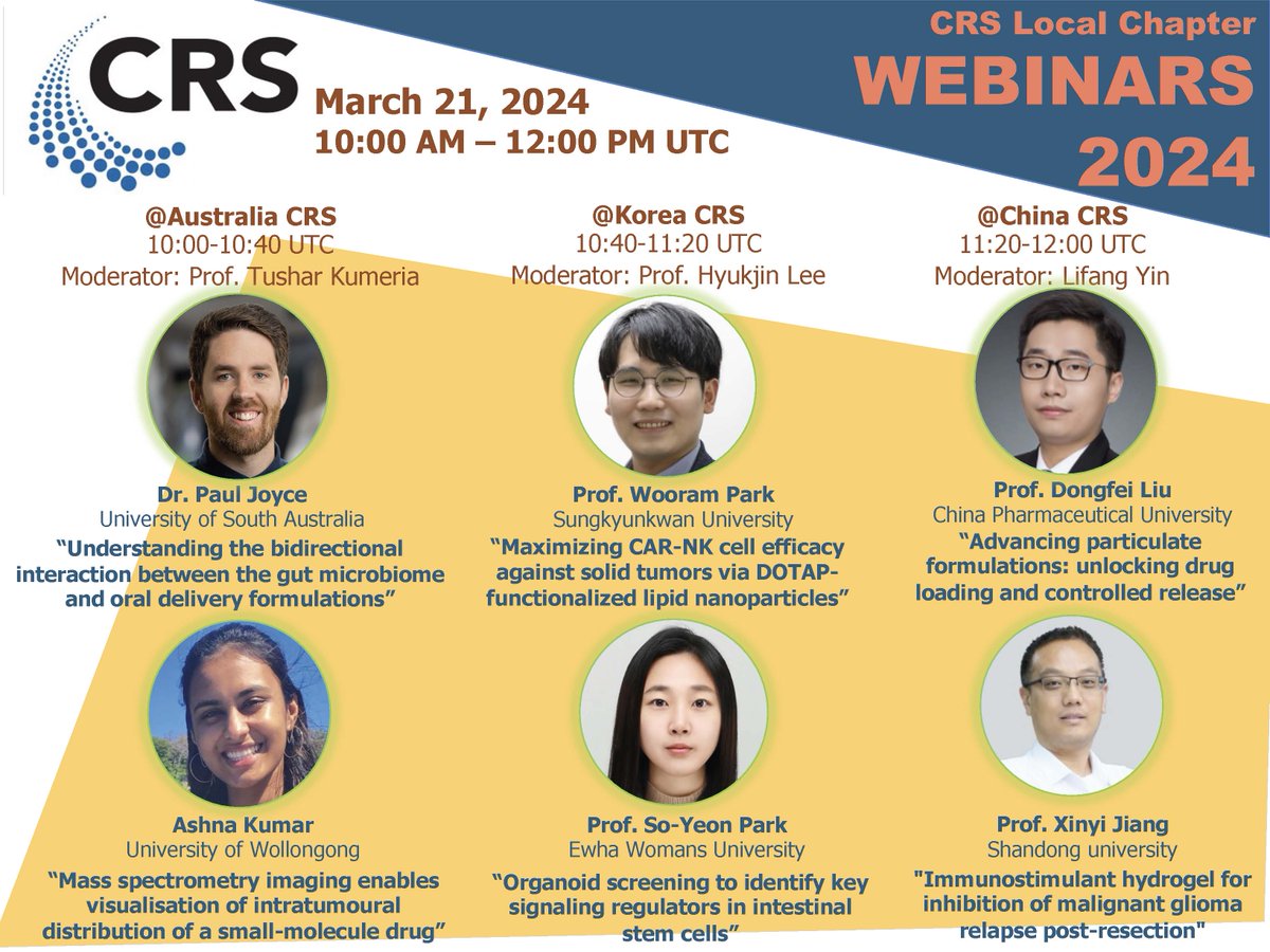 Just 3 days left until the CRS IC Webinar on Mar. 21st! 🌐 Hosted by <a href="/KoreaCRS/">CRS Korea Chapter</a>, China CRS, &amp; <a href="/AustralianCRS/">Drug Delivery Australia</a>. Don't miss this insightful event. Register now for FREE:  crs.site-ym.com/events/EventDe…