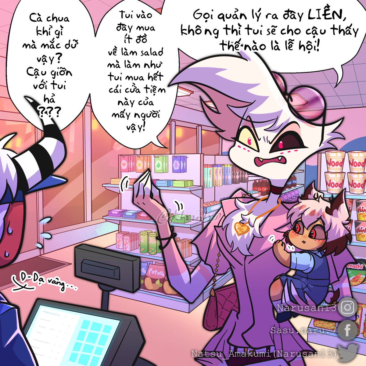 🤌🤌🤌
---
The manager of the store chain has to give Angel a VIP card for 80% discount on all products as a apology lol~
---
Thank you <a href="/Kaccsasu_tn/">KacchSH🌸</a> for helping me with Spanish translation ^^
-
#Myart #hazbinhotel #AngelDust #HazbinhotelOC #Bonbon