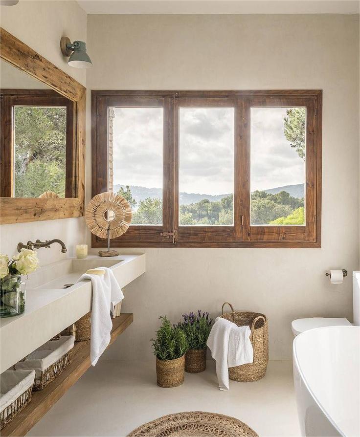 Bathroom i love: embraced by natural light, tranquil greenery, and wooden elegance.🛁

#Bathroom #NaturalLight #WoodenElegance #interiors