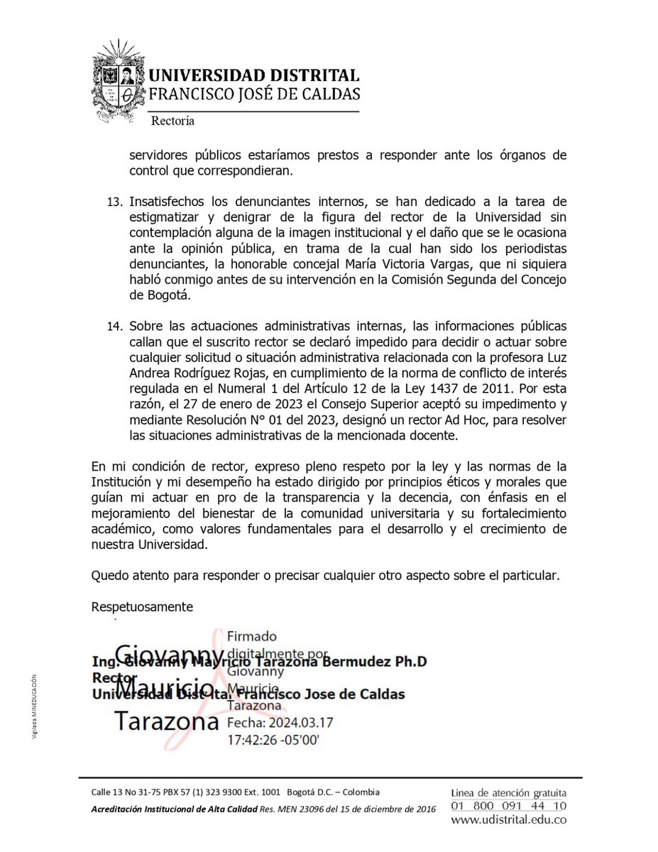 #Comunicado  ‘Aclaraciones Públicas’ ante las malintencionadas denuncias hechas en mi contra. 

#ElEspectador
#revistacambio
#RCN  
#Noticentro1CM&amp;