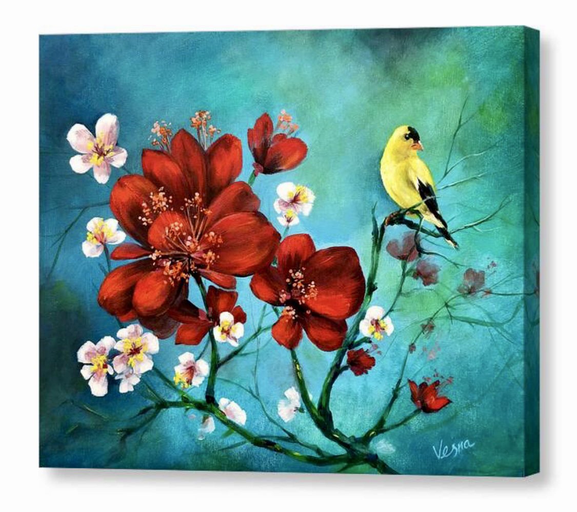 🖼️ One of my earlier paintings, 'Favorite Branch,' is now available as a Canvas Print in different sizes, up to 32'x40'! 🌿 

🔗 Click here to view options and purchase: fineartamerica.com/featured/favor…. 

#art #prints #FavoriteBranch #Goldfinch #VesnaArt #ArtInspiredRooms