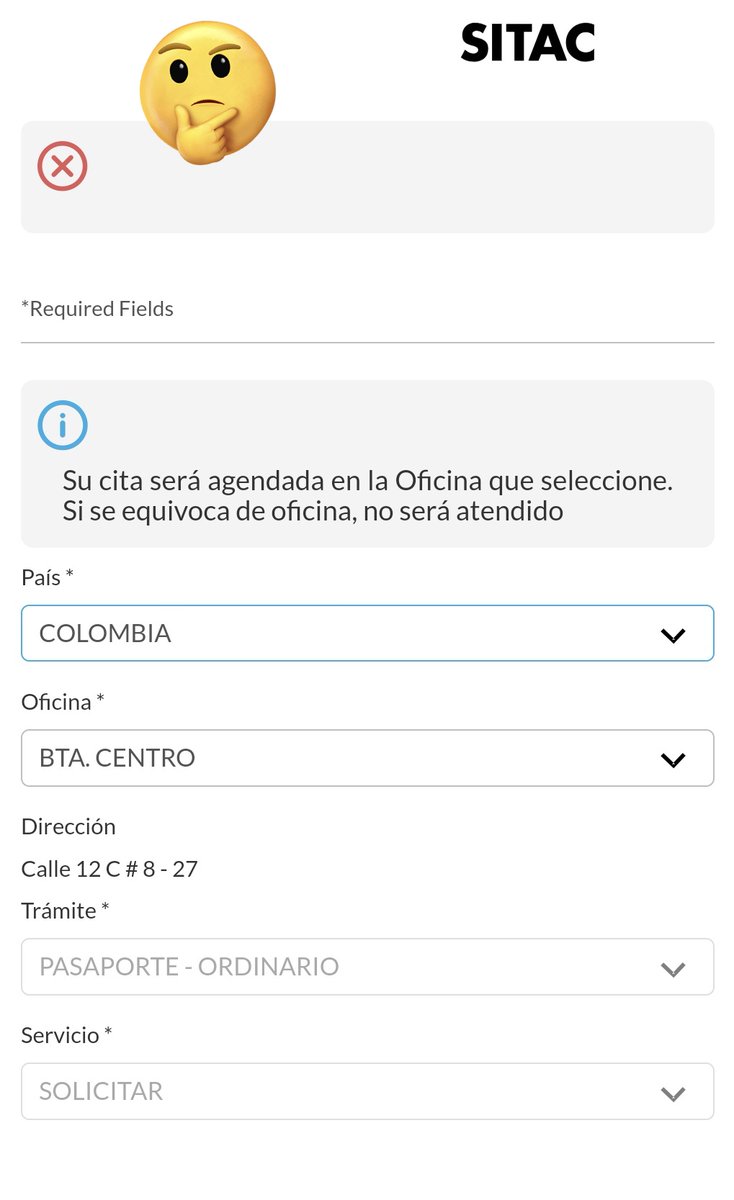 ManuelG_AD's tweet photo. @CancilleriaCol ese SITAC no sirve para nada. Sale un error al solicitar la cita pero no dice que error es 🤦🏻‍♂️ y necesito renovar el pasaporte. #Colombia #Petro #pasaporte https://t.co/KBFu3vuAq0