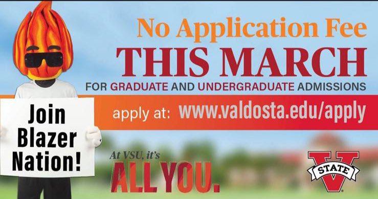 Zero $ Application Fee at Valdosta State University. Apply now #StudyAbroadwithPerriGreno