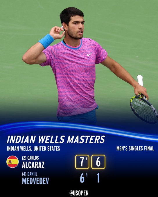 Alcaraz defeats Medvedev 7-6, 6-1