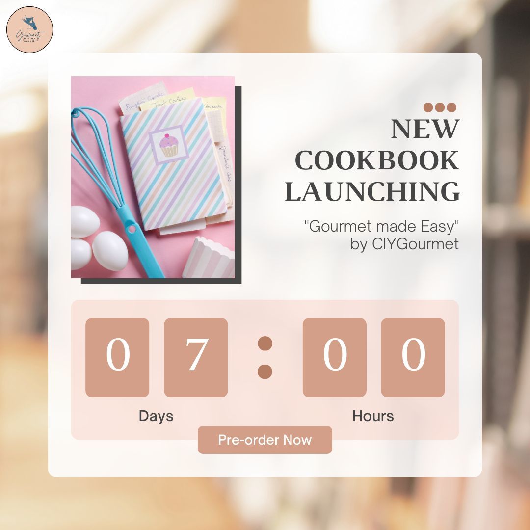 CIYGourmet's tweet image. Get ready for our highly anticipated #Cookbook- Gourmet Made Easy launching next Sunday. Pre-order now! 📖 👨‍🍳 
#cookbook #CookItYourself #gourmet