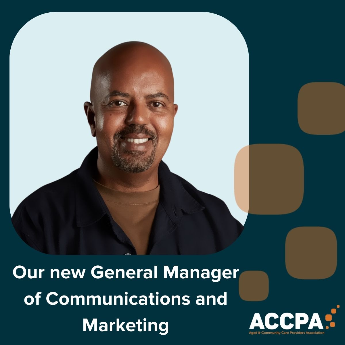 ageing_au's tweet photo. ✨ We are excited to announce that we have new General Manager of Communications and Marketing - Abderazzaq Noor. ✨

Please join us in welcoming Abderazzaq. We look forward to achieving great milestones together!

#ACCPATeam #communications  #Marketing https://t.co/SmoNu2V3XU
