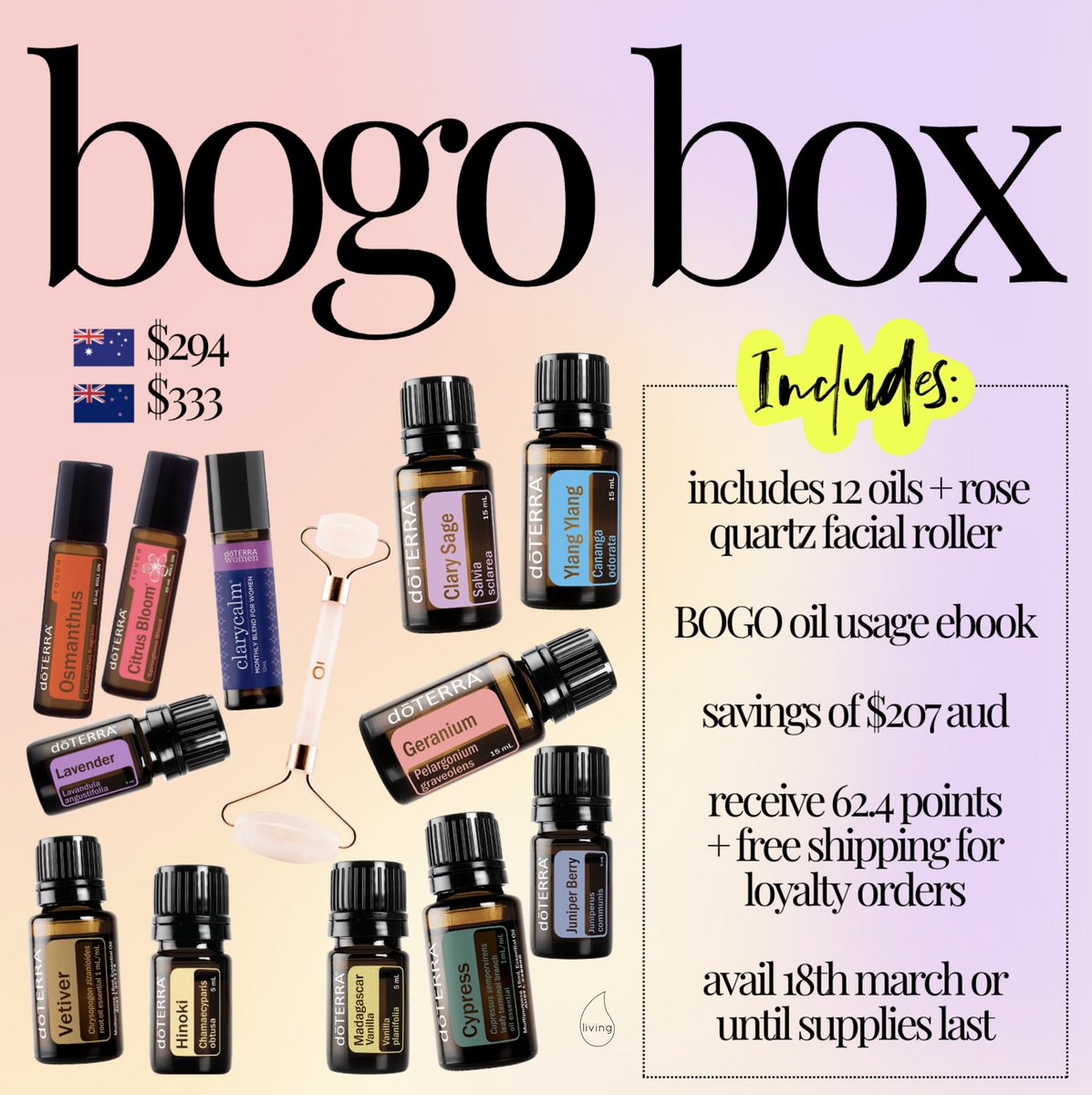 JodiNaylor1's tweet photo. Introducing the amazing BOGO box offer! Enrol with the BOGO Box and enjoy a complimentary one-year dōTERRA membership, along with 62.4 product credits to redeem. Your membership grants you wholesale pricing for a full year - DM me if you'd like to get started! https://t.co/J2zAMxVYOh
