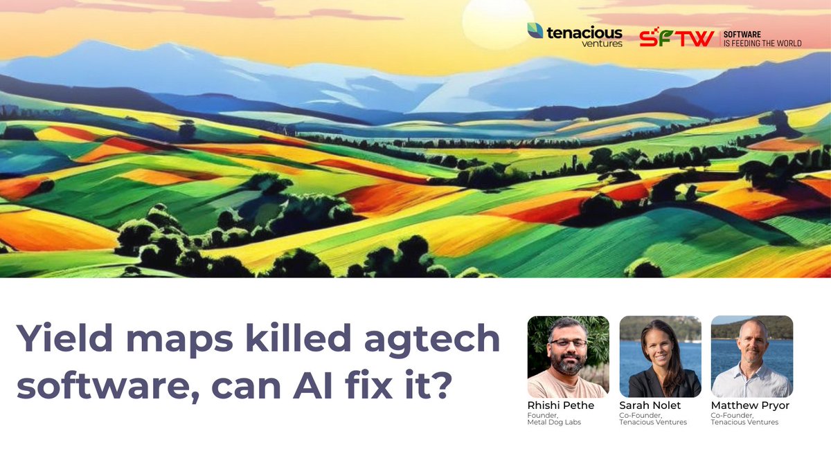 In our latest report, @rpethe, @svnoles, and @jmatthewpryor discuss what AI might hold for #agtech software, including: fair data sharing, sustainable business models, and equitable access & heaps more in the report! 👇 tenacious.ventures/insights/yield…