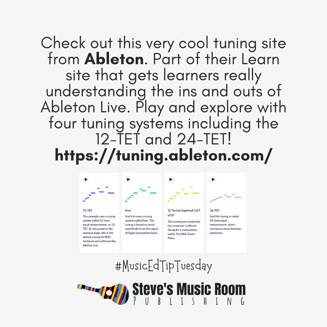 #musicedtiptuesday Check out this tuning site from Ableton. Part of their Learn site helping to understand the ins and outs of Ableton Live. Play and explore with four tuning systems including the 12-TET and 24-TET! @Ableton #musiced #musictech tuning.ableton.com