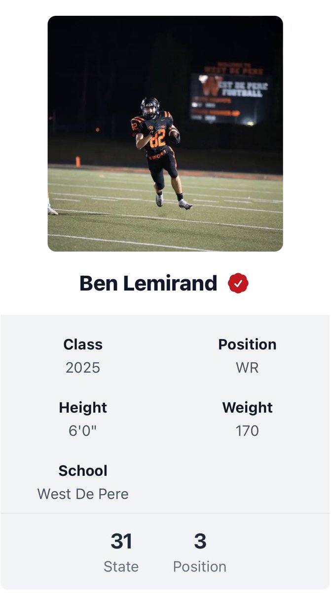 Thank you for ranking me the #3 WR in Wisconsin! <a href="/MJ_NFLDraft/">Mark Johnson</a> <a href="/PrepRedzoneWI/">Prep Redzone Wisconsin</a> <a href="/NWahlScouting/">Nate Wahl</a>