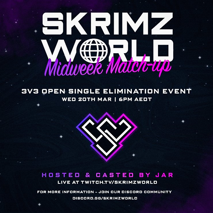 📢 March Midweek Match up! 

✅️ All ranks welcome!
💰 $60 AUD 
📋 Organised by <a href="/quavyRL/">quavy</a>
🎙 Casted by <a href="/aRealJar/">Jar 🎙</a>

⬇️Registrations now open⬇️
start.gg/tournament/skr…