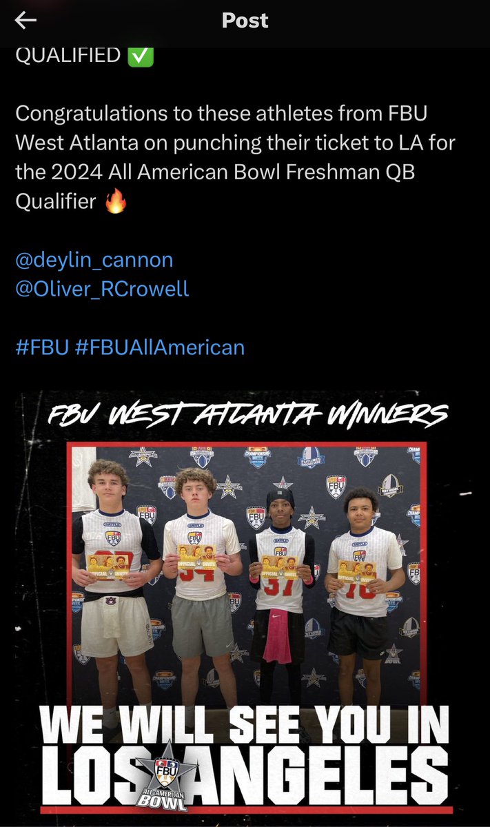 Want to thank @FBUcamp for the invite and the chance to compete!!! The grind don’t stop this God’s Plan! My Time Coming!!!! @coach_kinder @CoachBarron_ @CoachBeas @iamcolesnyder @RecruitGeorgia @PlayBookAthlete @QBHitList @TheCoach_Barge @CoachJTW