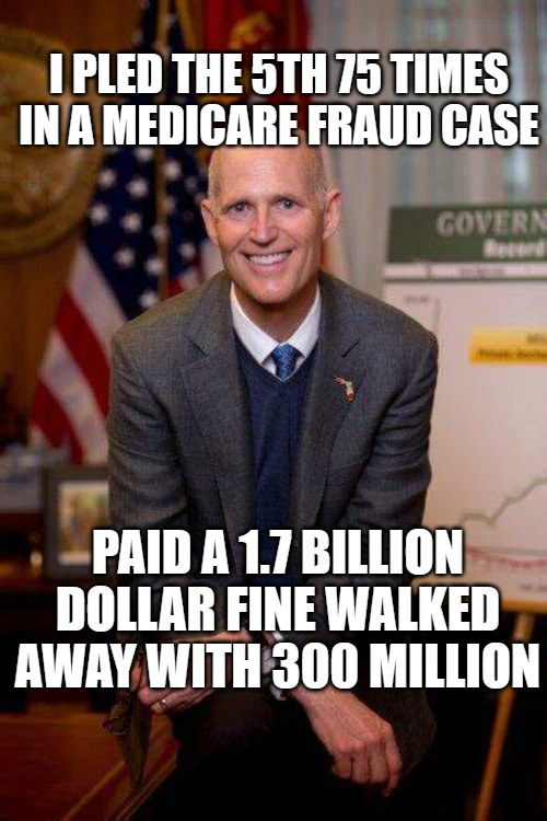 JamesTate121's tweet photo. Rick Scott is a criminal pass it on. https://t.co/g4ETiRz4Ed