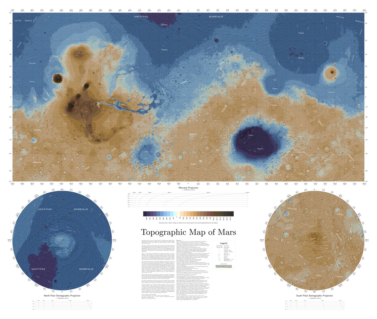 DanielMachacek_'s tweet photo. Updated version of my topographic map of Mars.
Version 1.2.4 contains all official IAU names up to now and landing site of Zhurong rover.
This is just small preview.
Full 174MB PDF is available here https://t.co/H9A9AnlJnF
and (24K×20K) JPG here https://t.co/1OmiVGmQVI https://t.co/17URJHxu8n