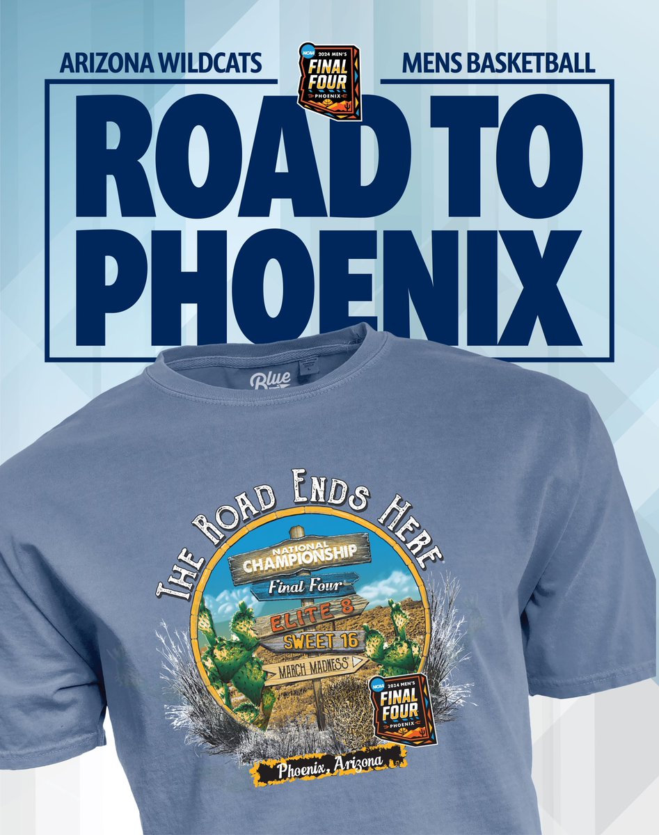 The Road to Phoenix starts now!! 🌵🏀 Shop the official Road to Phoenix Tee today! 👕 🔗: shop.arizona.edu/2024-arizona-w… #marchmadness