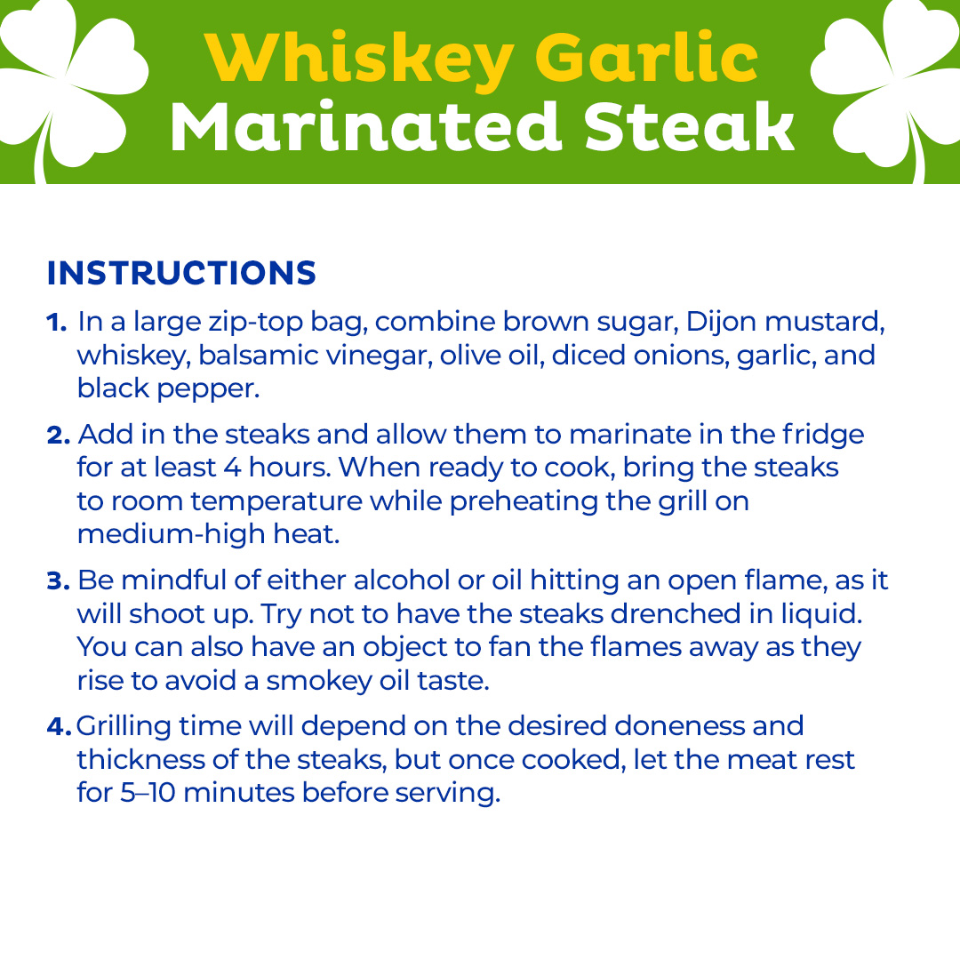 Are you after the perfect St. Patty’s plate? 🙌🇮🇪 It may be your lucky day, because this Whiskey Garlic Marinated Steak dinner is sure to do the trick—Happy St. Patrick’s Day! ☘️ Find the full recipe details here: bit.ly/34Fo1I4