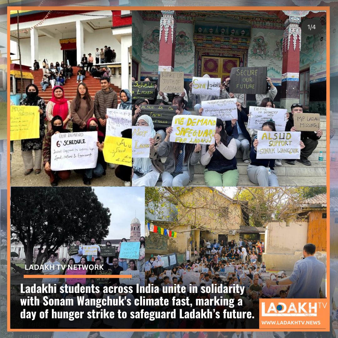 In support of @Wangchuk66 and Ladakh’s demand, Ladakhi students across India unite in solidarity with Sonam Wangchuk’s climate fast, marking a day of hunger strike to safeguard Ladakh’s future. #SaveLadakh #LadakhIsDying @Aksad4u
