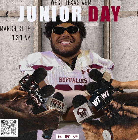 A big thank you to @BrianMVaughn for the invite to West Texas A&M Junior Day! @GHSMustangsFB @Coachdebesse5 @CoachSanchez39 @WTAMUFootball