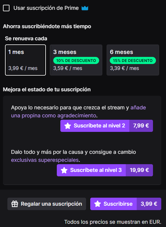 FuelVT's tweet photo. Twitch no quiere que uses el Prime

Escondió detrás de un obtuso sistema el uso de la suscripción.
Ahora debes:

- Hacer Click en "Volver a suscribirte"
- Después "Mejorar suscripción"
- Y muy muy pequeño esta el "Usar suscripción PRIME"

Pongámoslo a prueba, ahora en mi directo https://t.co/i4NNq59Gdh