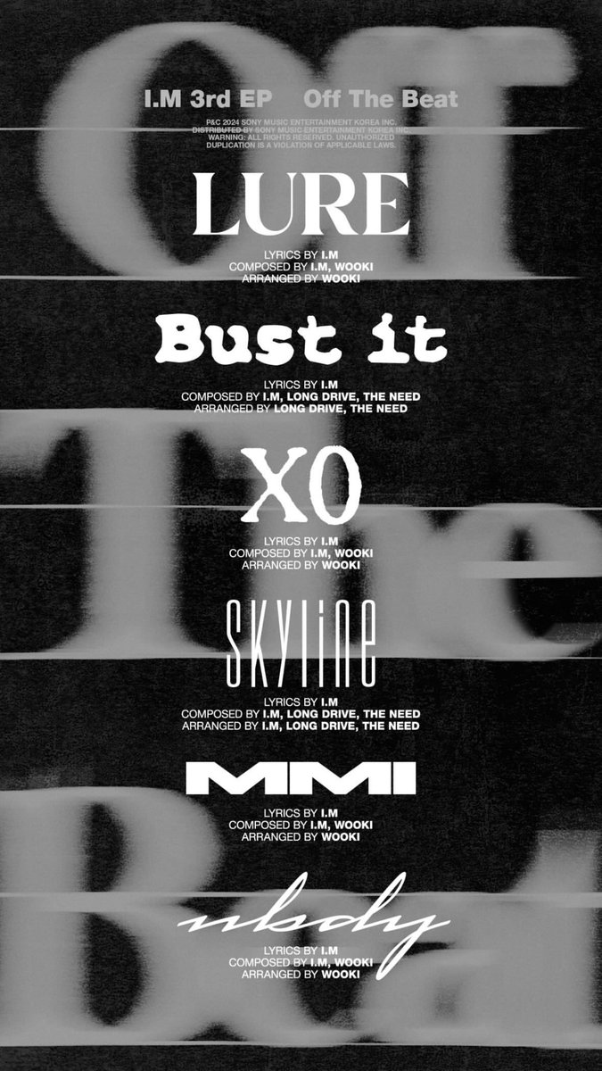 IMwhatIM_MX's tweet photo. [180324 Changkyun IG story] 
Guess who is the best PR. 👏🏻 

I.M 3rd EP [Off The Beat] Tracklist

➾ 2024.04.03 6PM (KST)

The song track names. 😍
#IM #아이엠
#EP #OffTheBeat
#LURE #Bust_it #X0 #Skyline #MMI #nbdy https://t.co/NiWC3YsSzd