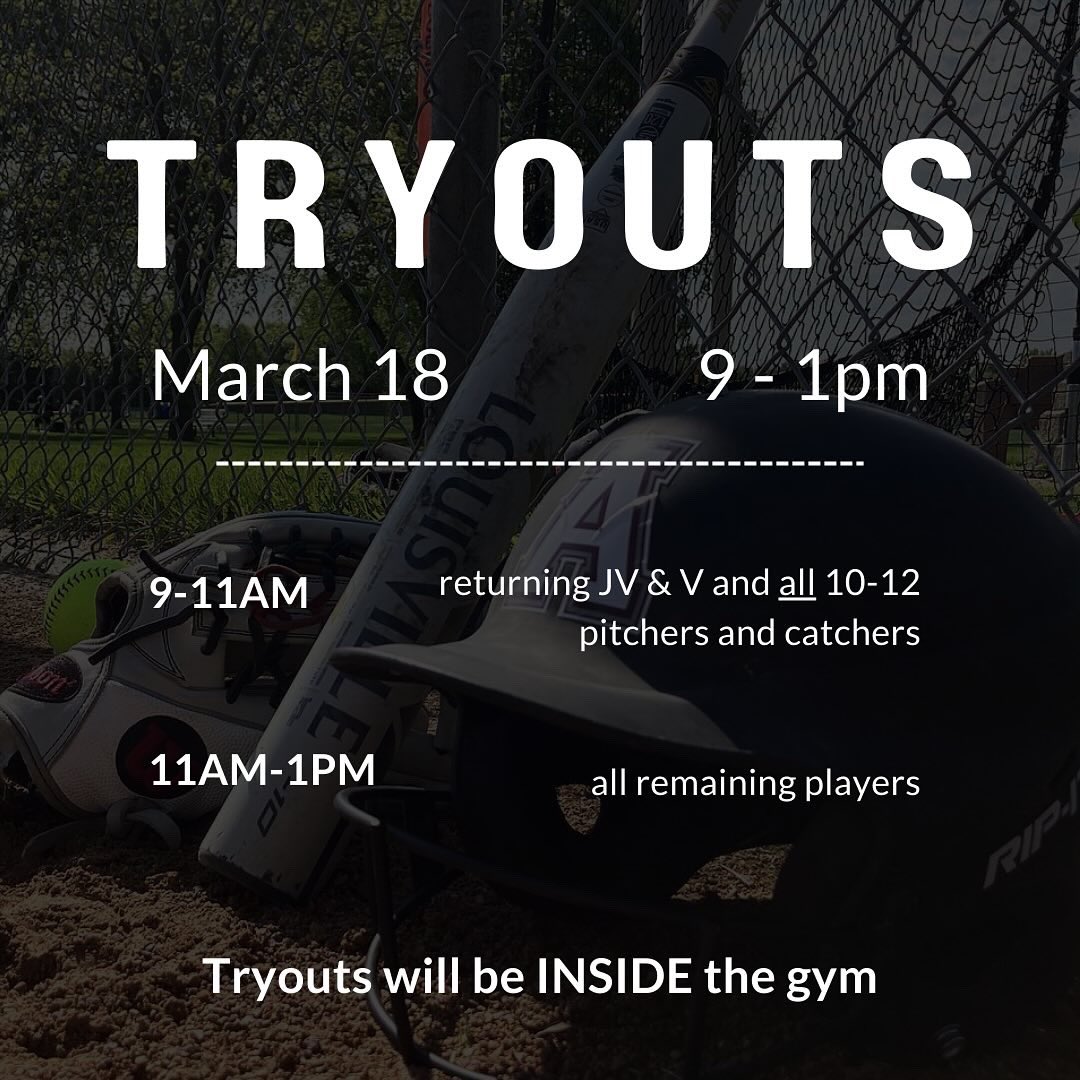 TRYOUTS START TOMORROW AT 9AM! We will be inside the gym — bring your inside and outside clothes/shoes, just in case! 
We’ll see you tomorrow morning🌪️