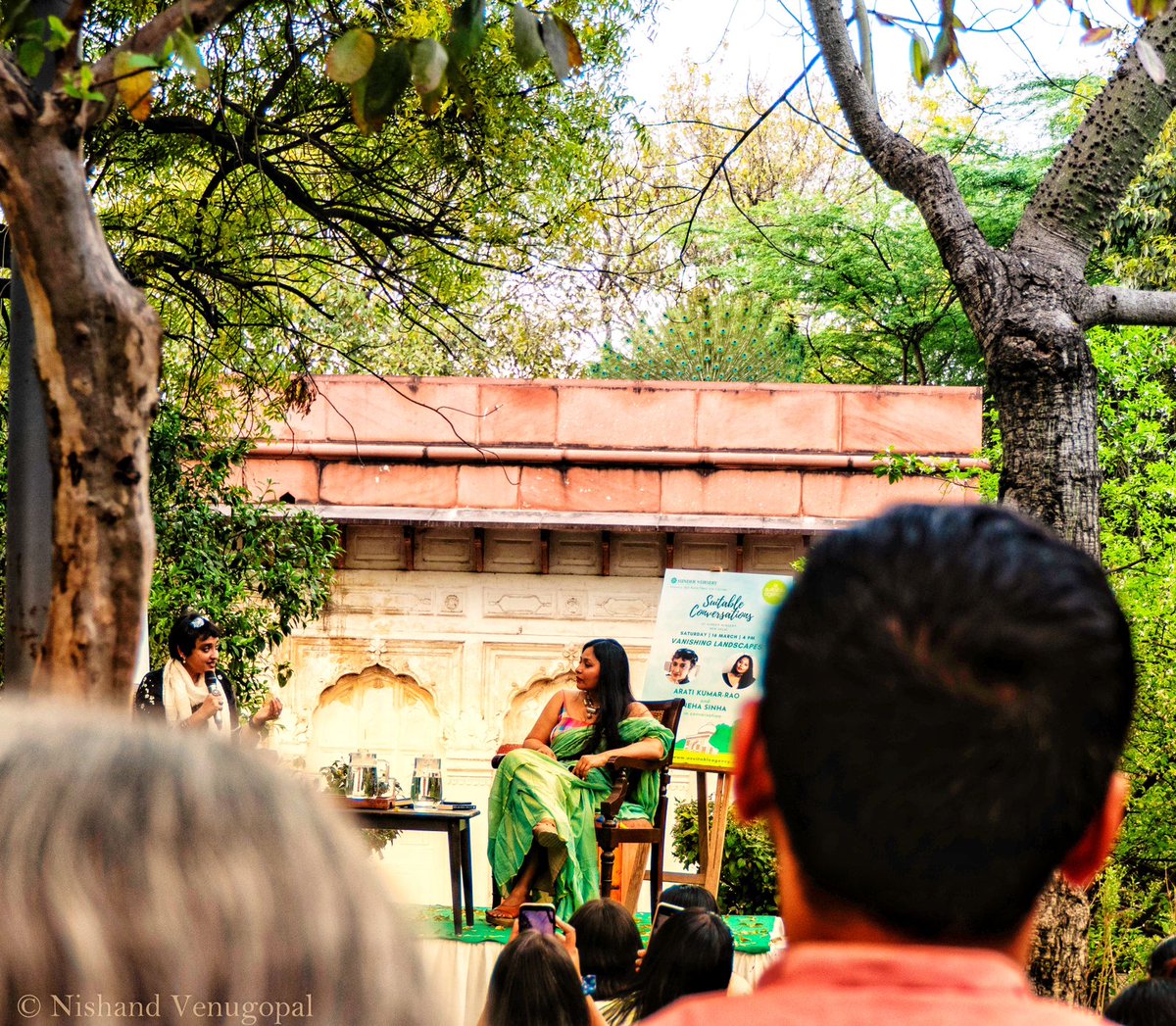 Beyond thrilled to be talking about Marginlands (@AratiKumarRao) and my baby Wild and Wilful in the most beauteous Sundar nursery. Can you imagine our delight when a peacock started dancing behind us (do you see it?) Never had a panel with so many animals before! A million…