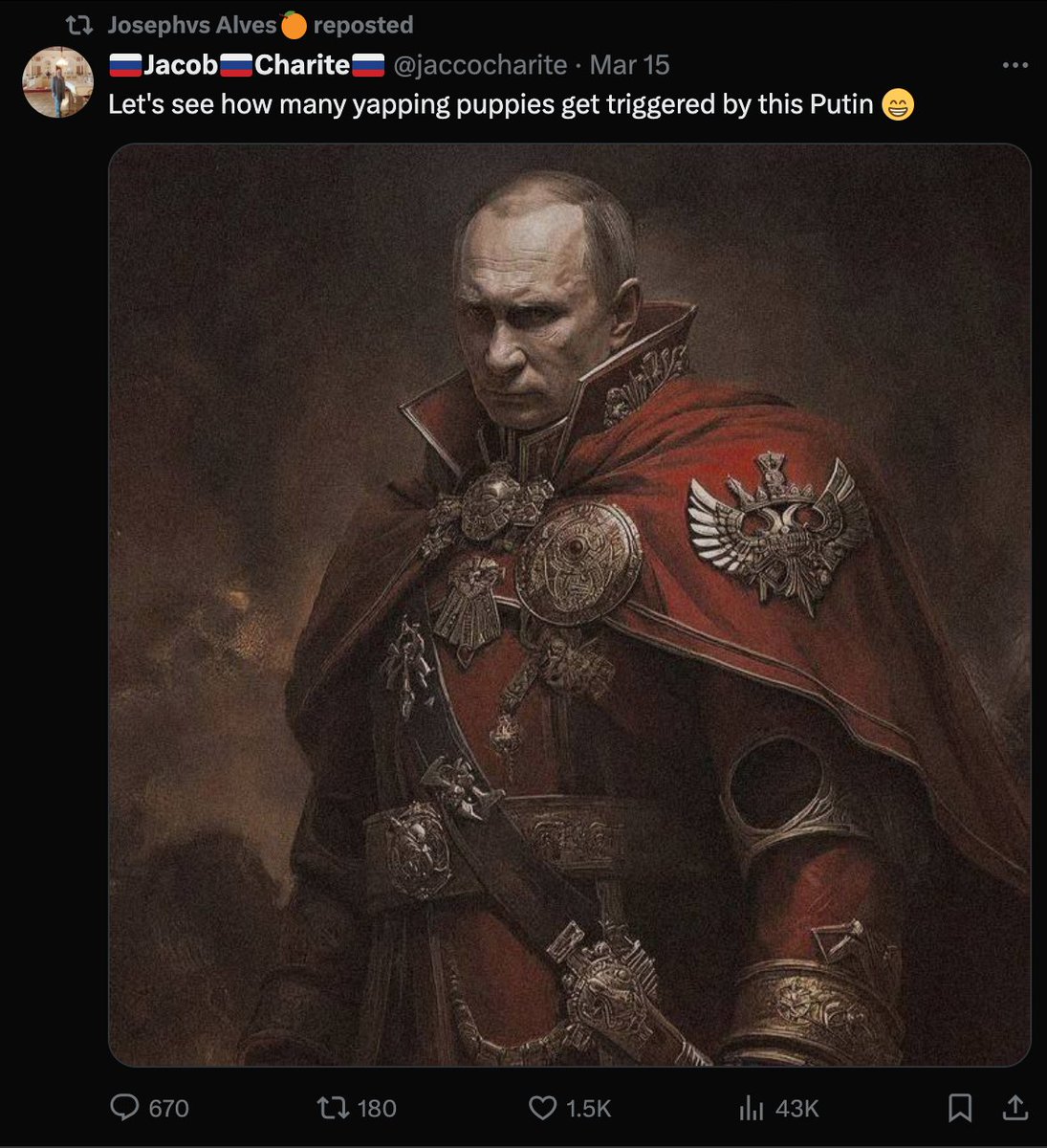 lobo_alsacia's tweet photo. Mais um apoiante de Putin que é também apoiante de André Ventura.
Só não vê a conexão quem não quer.
AV quer ir para o poder para transformar Portugal numa nova Hungria que,ironicamente,o amigo Orban conseguiu transformar no país mais corrupto da Europa #ChegaisPutin #putingate https://t.co/M5kUaMwEIz