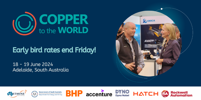 Register before Friday 22 March to take advantage of early bird rates! This is your opportunity to be part of shaping the future of copper production and mining technologies. Register here: ow.ly/OMgz50QTZ3V #C2TW #CoppertotheWorld @sagovau