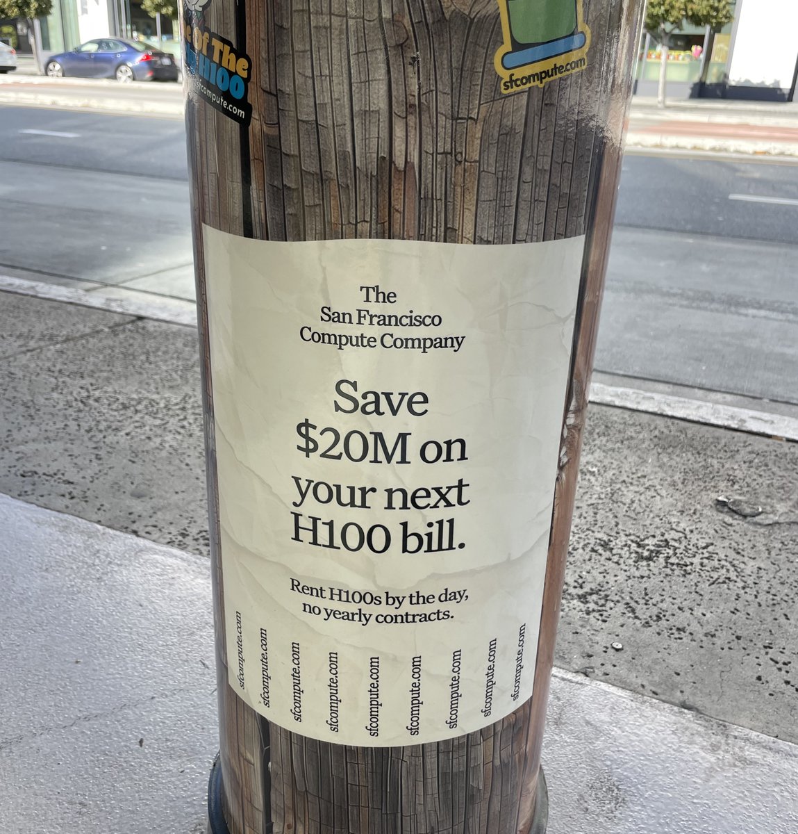 Michael_J_Black's tweet photo. Only in #SanFrancisco does this ad make sense on a bullock at the train station.  A key rule of advertising is to know your customer.  Nailed it.  I'm thinking, "yes, indeed, I do want to save $20M on my next H100 bill". https://t.co/APkbMAYz85