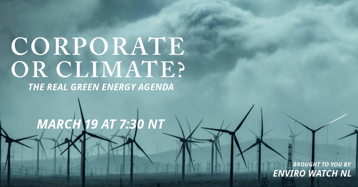 Join @envirowatchnl for an online forum about the real wind energy agenda: corporate opportunists harvest subsidies, privatize land and public assets &leave the taxpayer on the hook for the risk. Featuring investigative reporter @joan_baxter of the @HfxExaminer. Live on Facebook