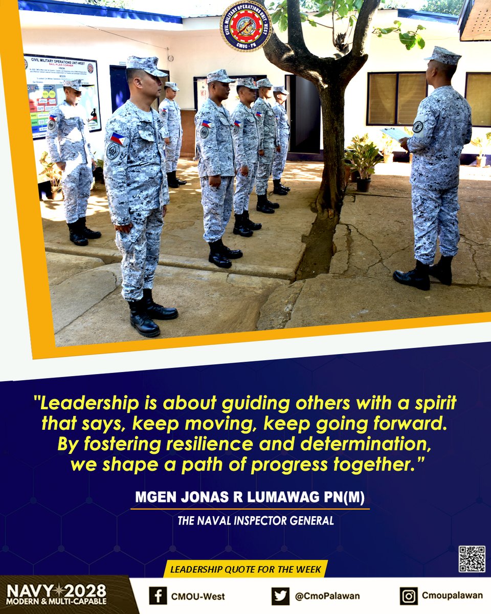 READ | The Philippine Navy's Leadership Quote for the Week

#protectingtheseassecuringourfuture
#ModernandMultiCapablePHNavy
#AFPyoucanTRUST
#DefendersoftheWesternFrontier
#WarriorDiplomats