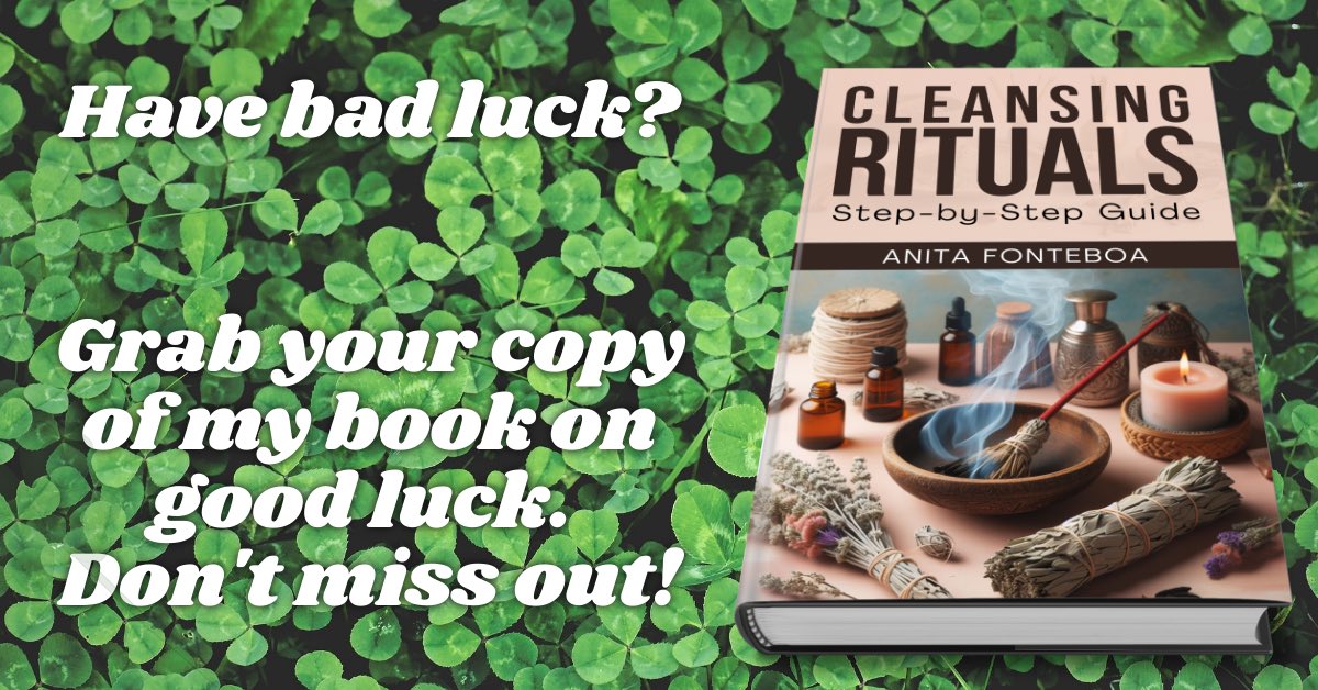 AnitaInspires's tweet photo. Need good luck?
Grab my book: Cleansing Rituals: Step-by-Step Guide by Anita Fonteboa on Amazon & more.
https://t.co/Mrs9nWqZ2O
#ad #fyp #anitainspires #goodluck #cleansingrituals #anitafonteboa #stpatricksday #nonficton #selfhelp #guide #howto #advice #inspire #help #mindset https://t.co/F5jbHiNTUV