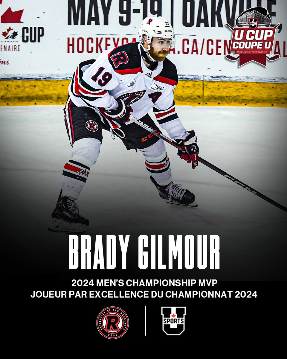 Brady Gilmour is named the 2024 U SPORTS Men’s Hockey Championship MVP!

Brady Gilmour est nommé joueur par excellence du Championnat de hockey masculin U SPORTS 2024 !

#ChaseTheGlory | #ViserHaut