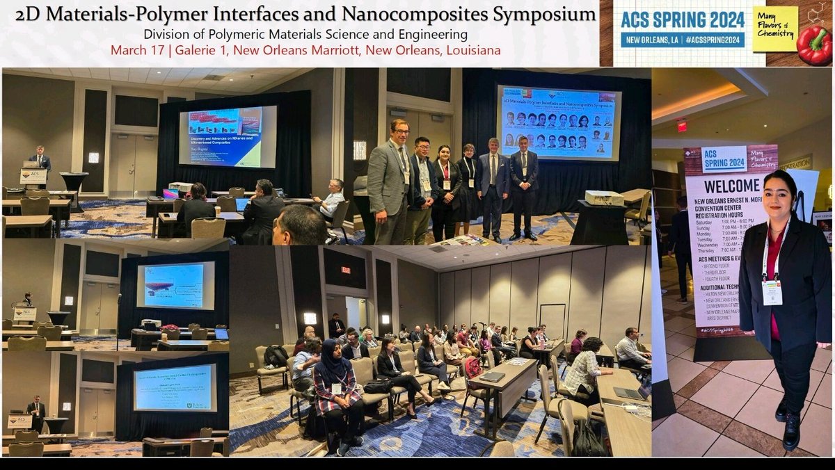 'Day 1 at #acsspring2024, 2D Materials-Polymer Interfaces & Nanocomposites Symposium was incredible! Esteemed speakers and dynamic presenters fueled exciting talks and insightful discussions. As organizers, we're thrilled with the success and eager for Day 2! @AmerChemSociety