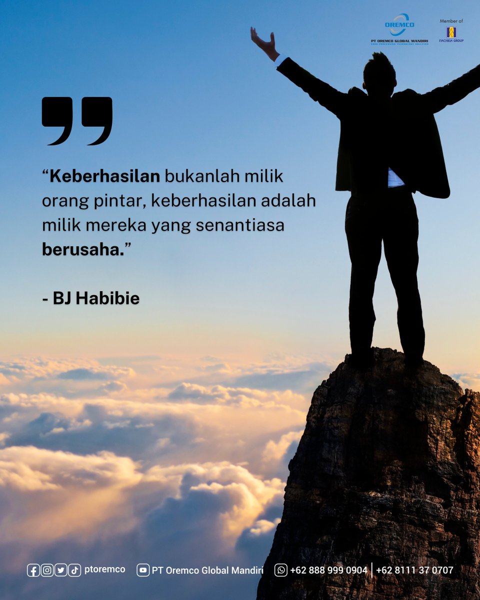 ptoremco's tweet photo. “Keberhasilan bukanlah milik orang pintar, keberhasilan adalah milik mereka yang senantiasa berusaha.”

- BJ Habibie https://t.co/dsqE4Wwpjn