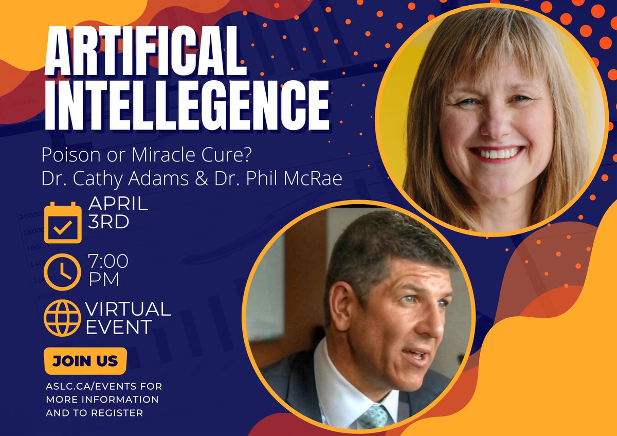 Come Learn about AI! Register to receive a Zoom link to our Artificial Intelligence virtual event, with Dr. Cathy Adams and Dr. Phil McRae @philmcrae zoom.us/webinar/regist…