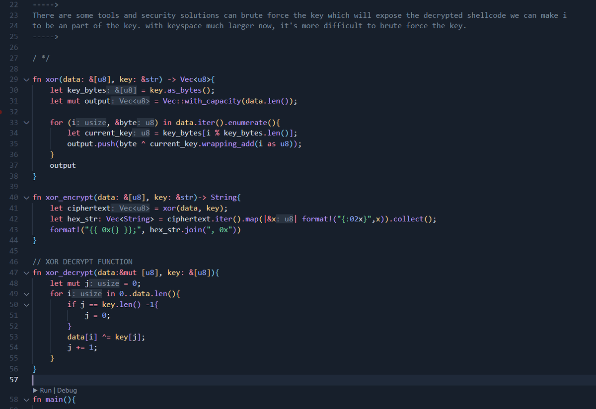 5mukx's tweet photo. Wrote an xor encryption techniques and memory allocation basics are pushed to my repo for reference.
Code: https://t.co/cEskxhyIJP
#maldev #encryption #redteam #rustlang #offensiverust https://t.co/EMU5L8MoDk