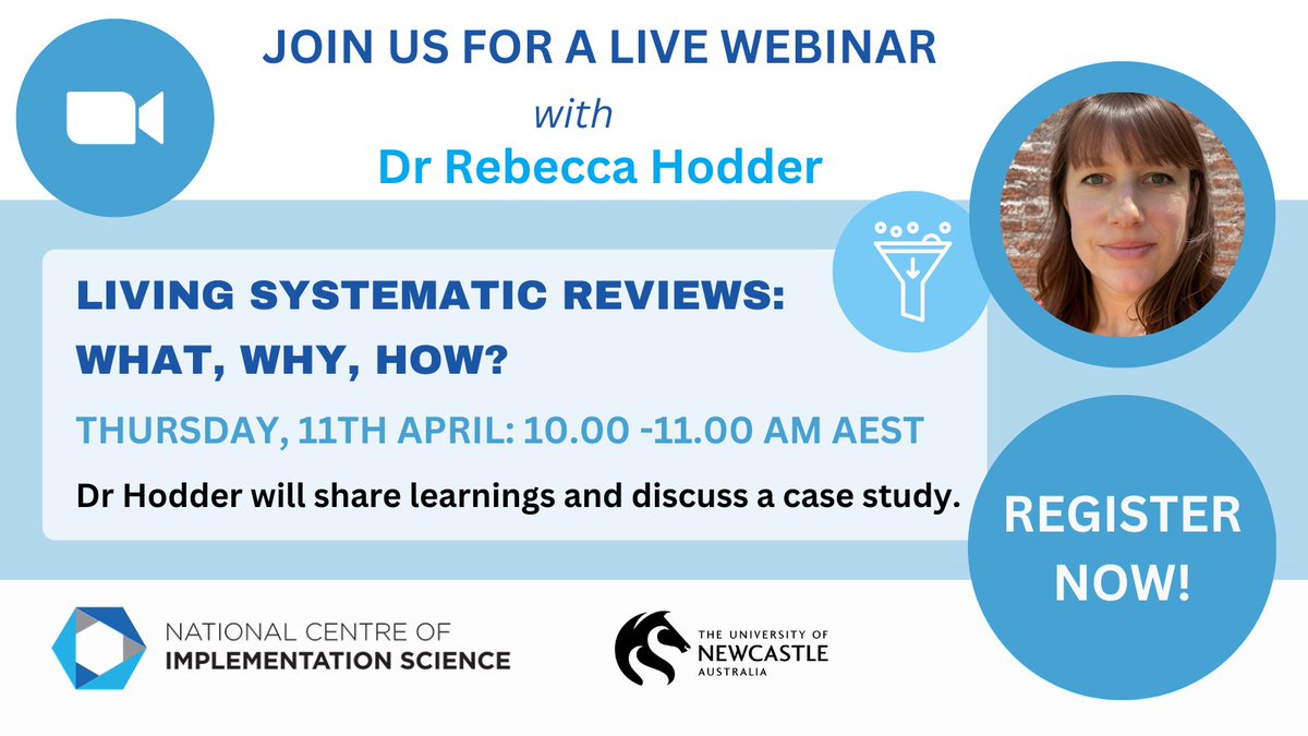 💻Join us for a webinar exploring living #systematicreviews with Dr @RebeccaKHodder. Dr Hodder will share learnings about the 'what, why and how' of living systematic reviews and discuss a case study. Register now 👉 bit.ly/48UVucr