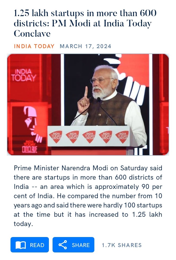 1.25 lakh startups in more than 600 districts: PM Modi at India Today Conclave

indiatoday.in/india/story/pm…

#IndiaTodayConclave2024 #ModiAtIndiaToday #startups